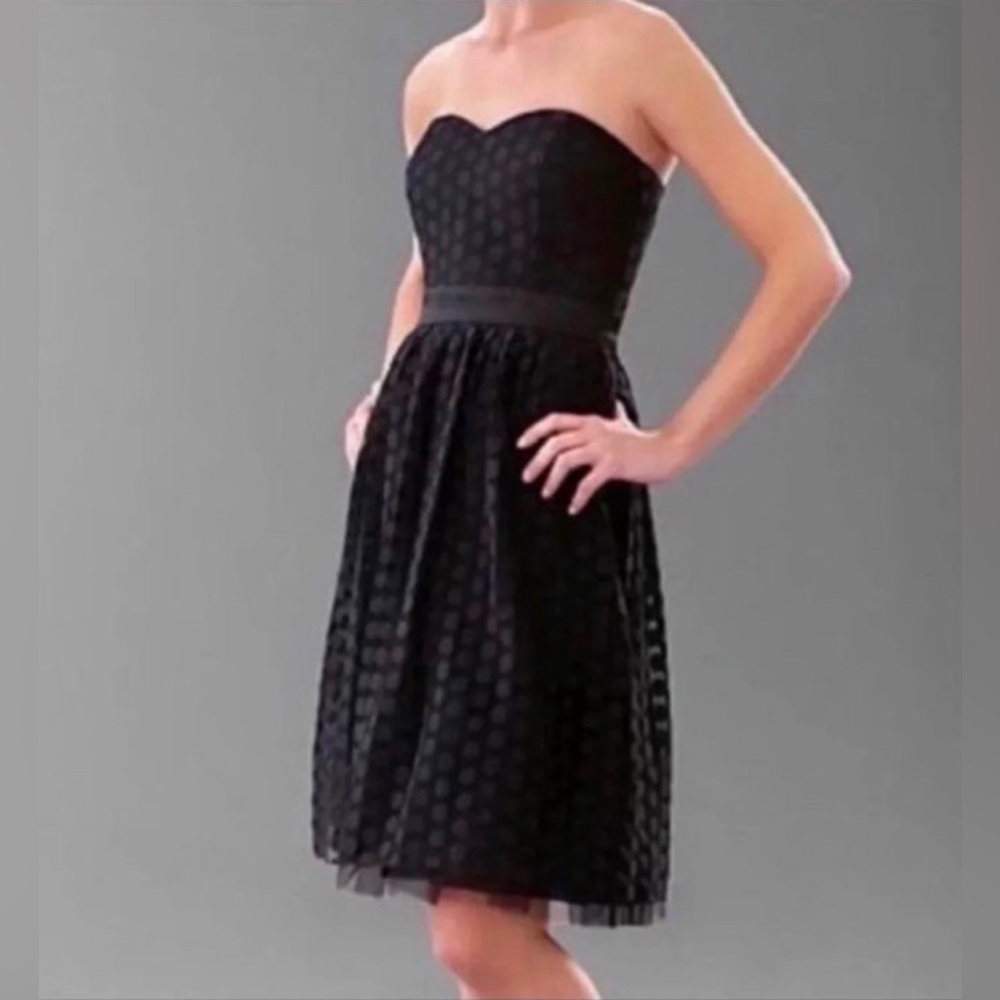 White House Black Market dress size 0 fun black polka dot strapless party dress